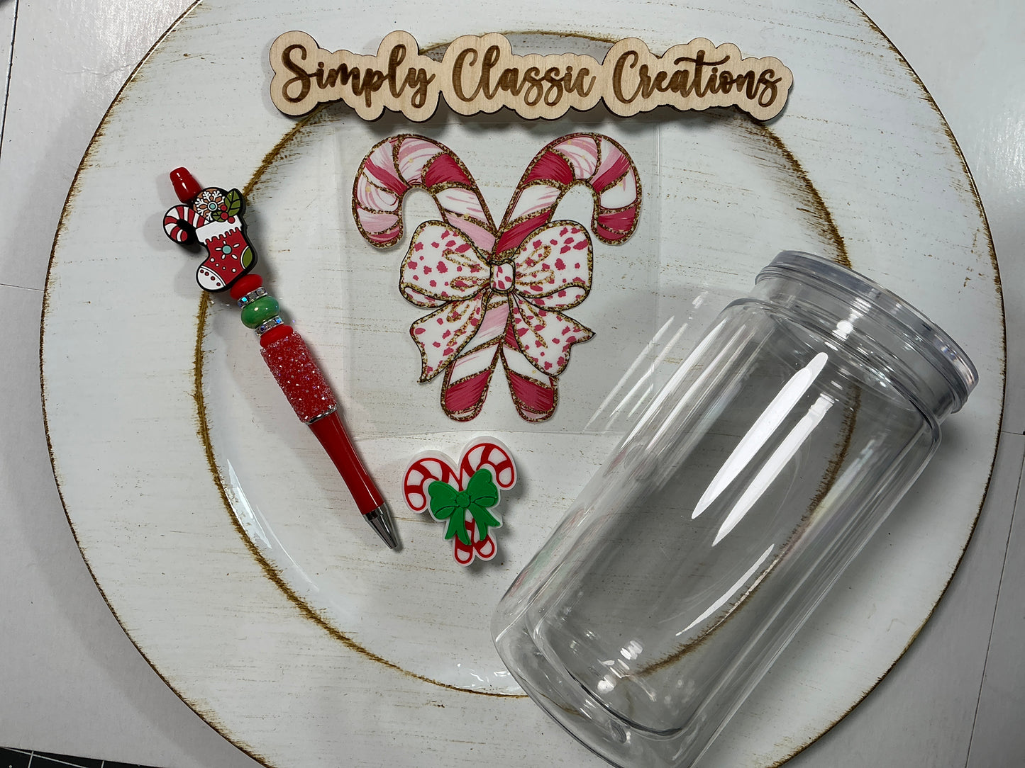 16 oz Acrylic Tumblers with Pen & Keychain Set - Candy Cane