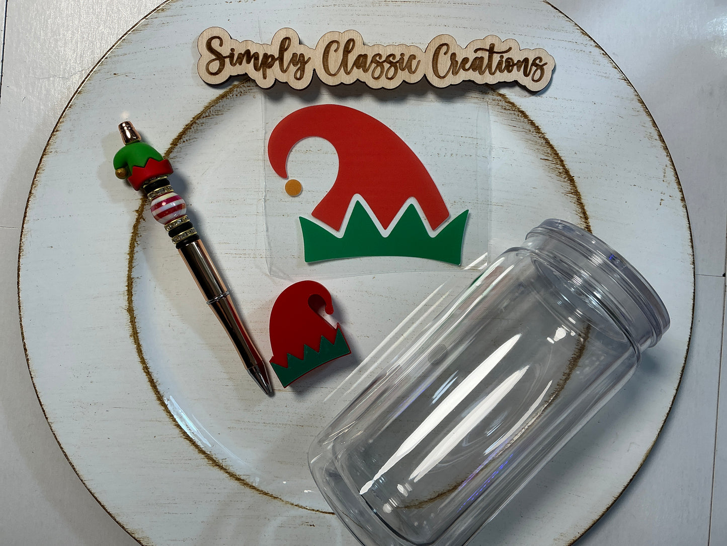 16 oz Acrylic Tumblers with Pen & Keychain Set - Elf Hat