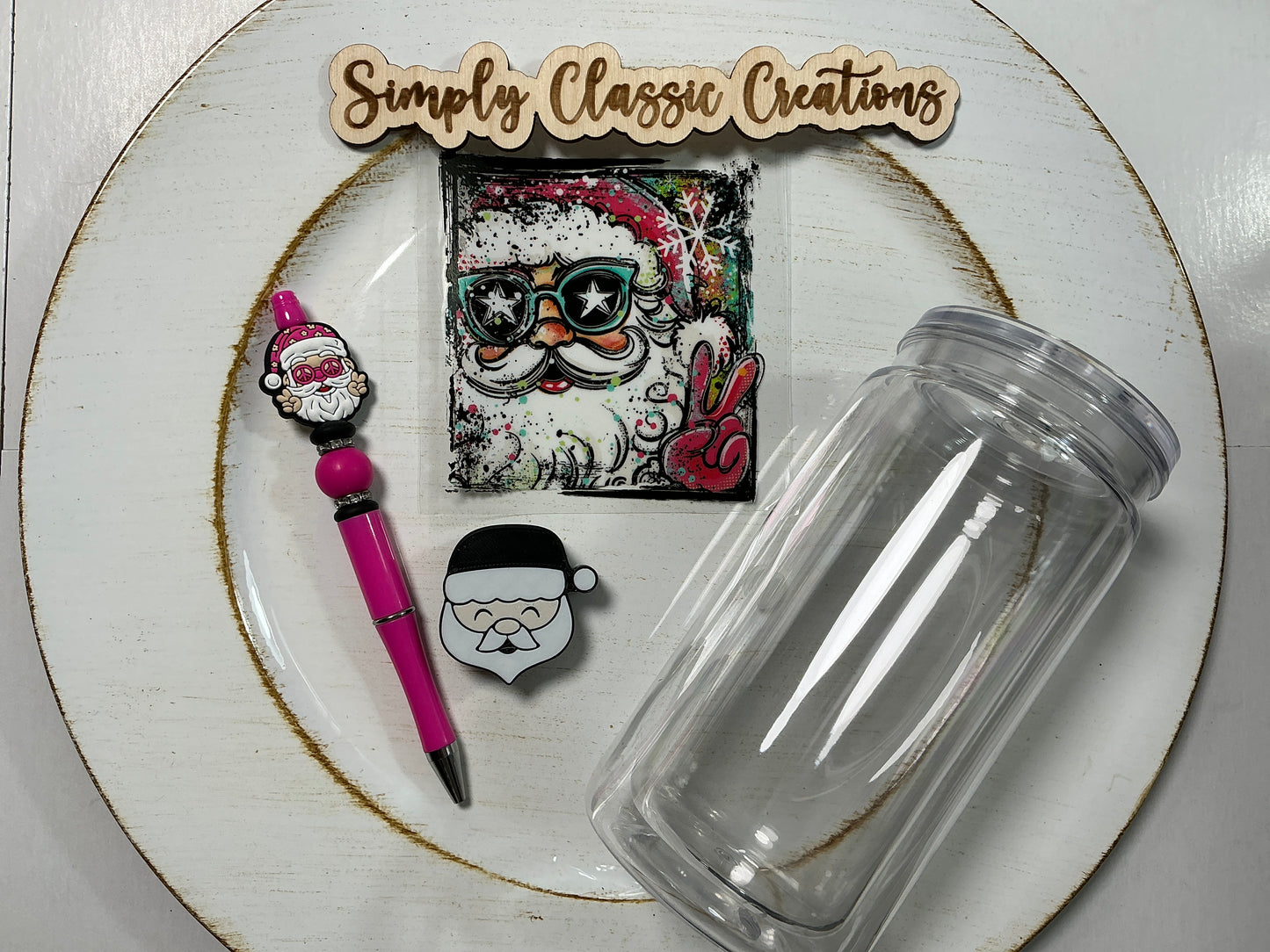 16 oz Acrylic Tumblers with Pen & Keychain Set – Santa (peace)