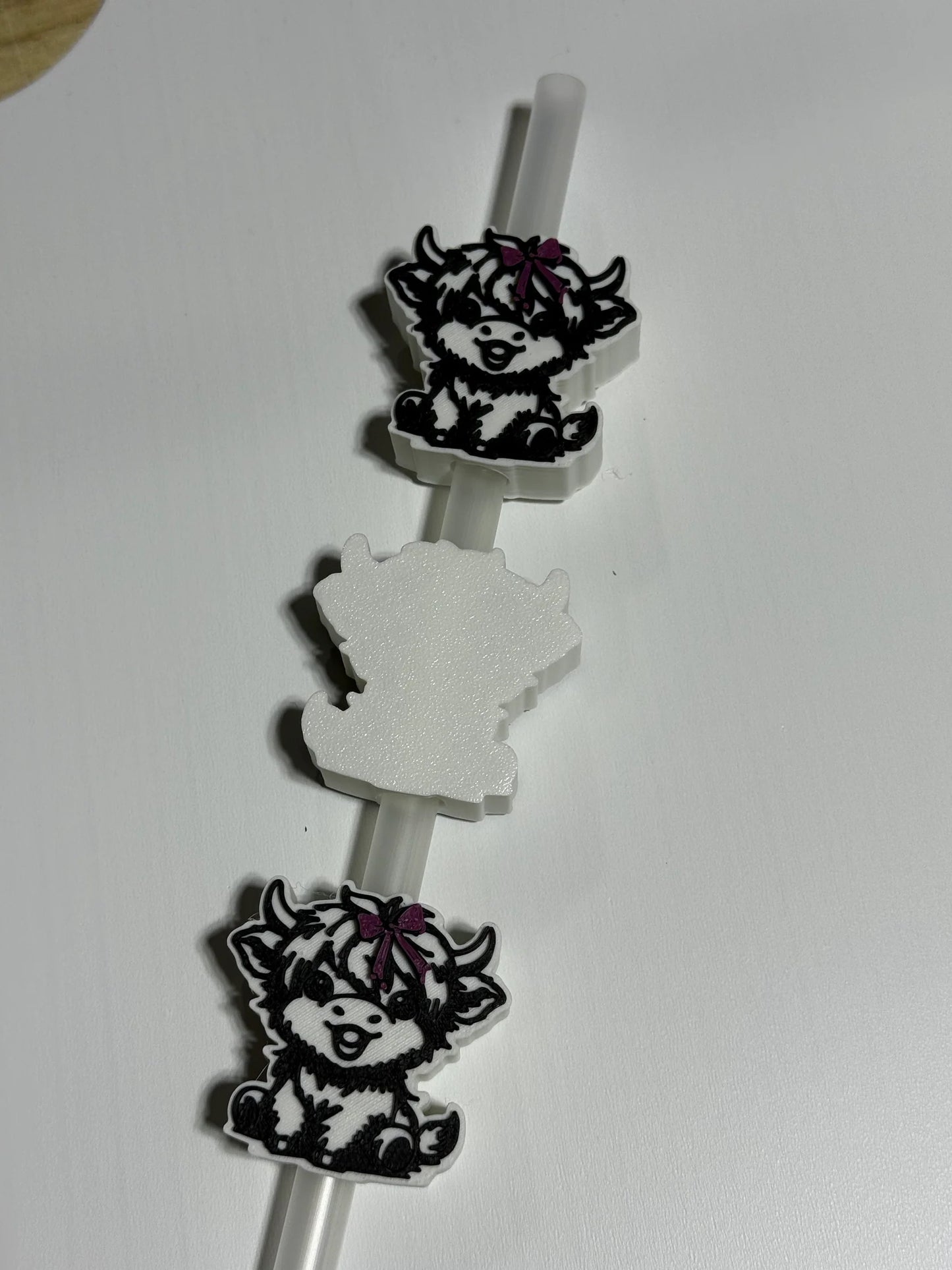 White Cow w/ Pink Bow - 3D Straw Topper