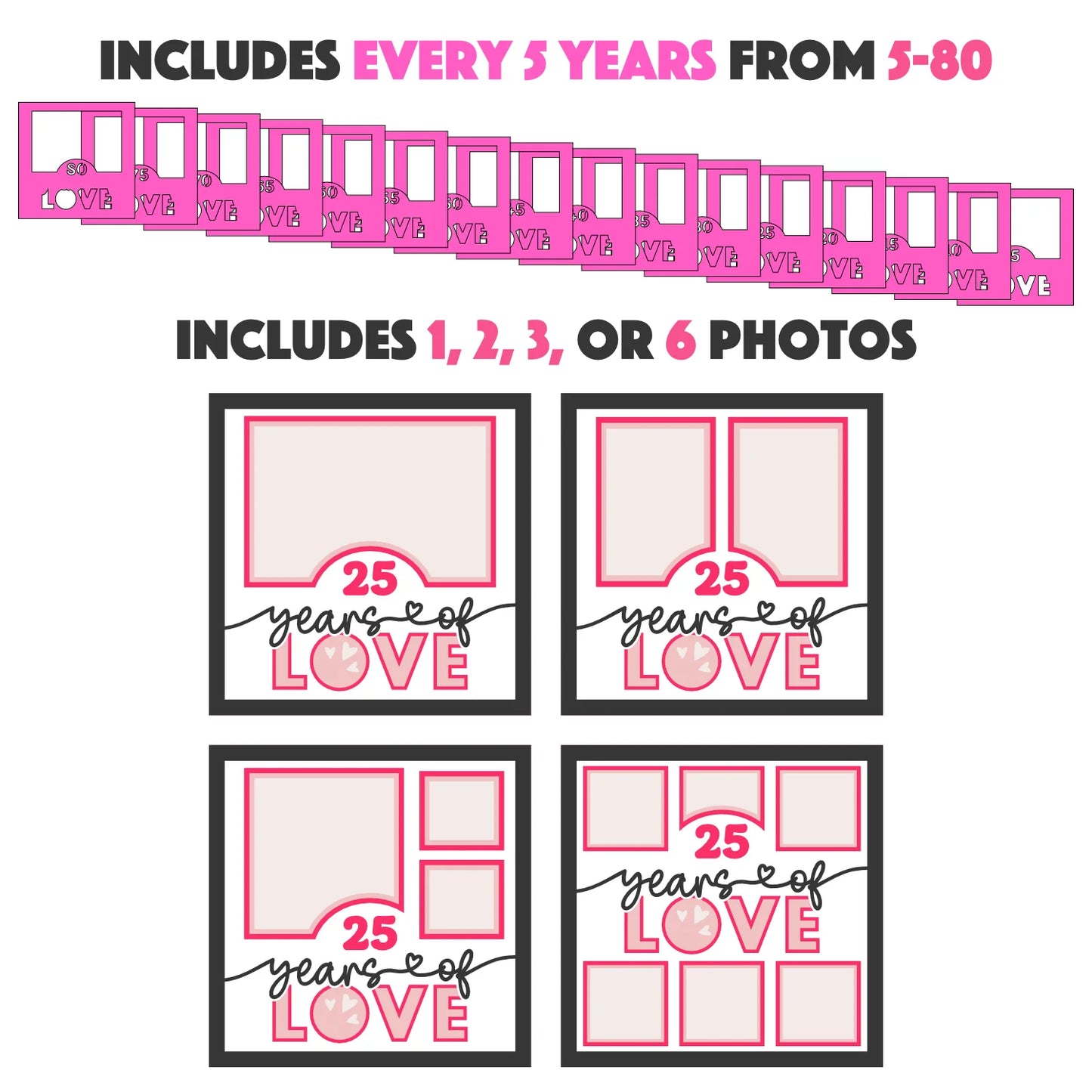 Anniversary - Years of Love (Years 5 - 40) Picture Frame Layered 8x8 Shadow Box