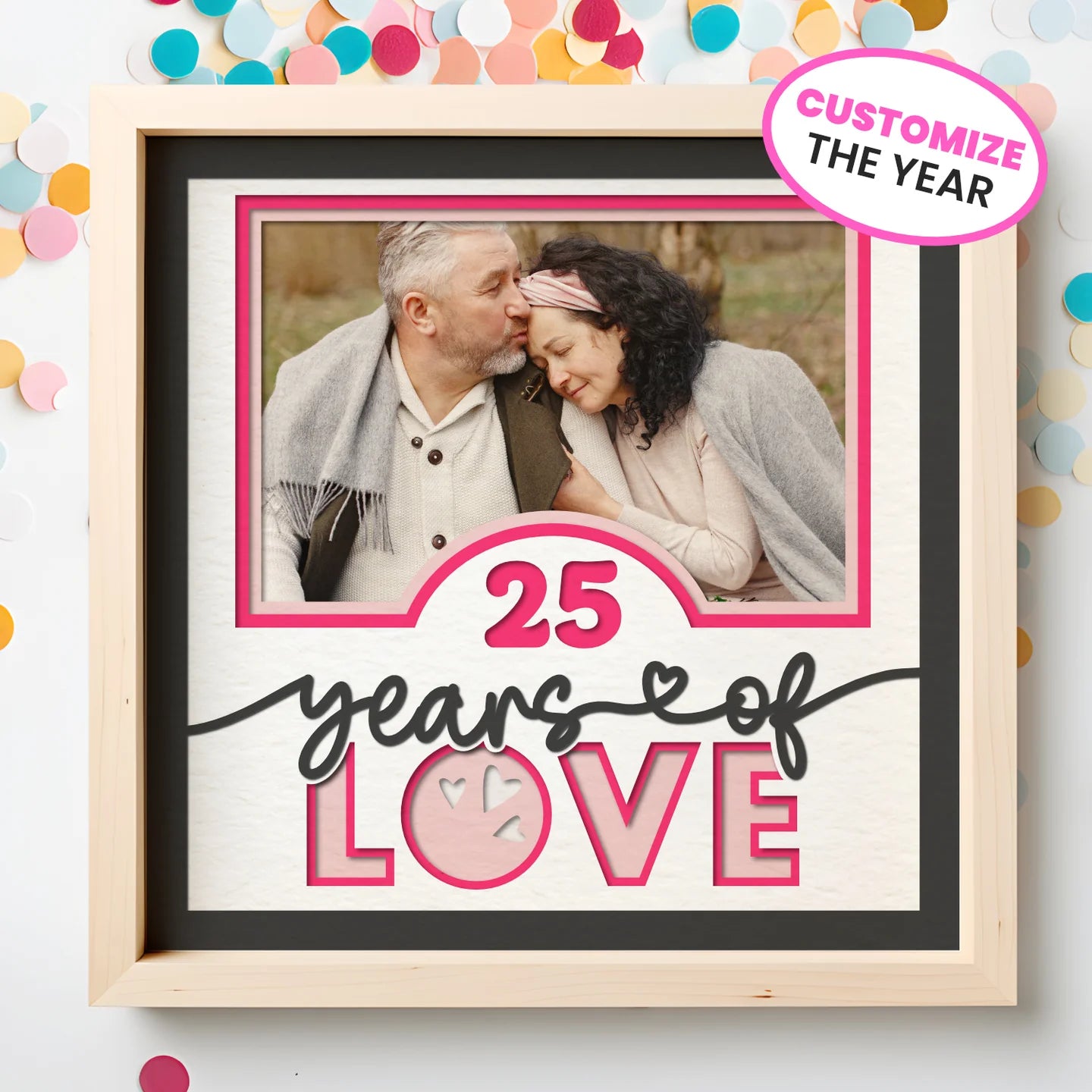 Anniversary - Years of Love (Years 5 - 40) Picture Frame Layered 8x8 Shadow Box