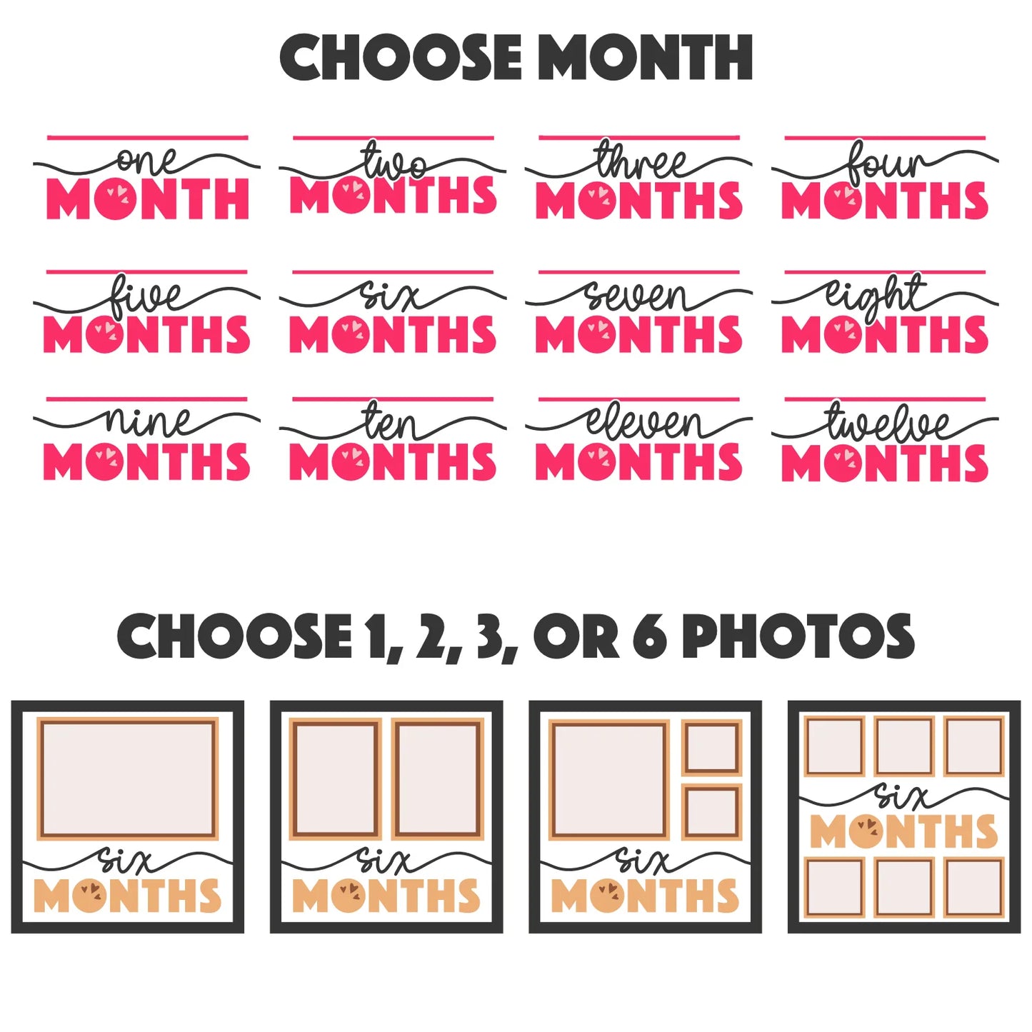 Baby Monthly Milestone (Month 7 - 12) Picture Frame Layered 8x8 Shadow Box