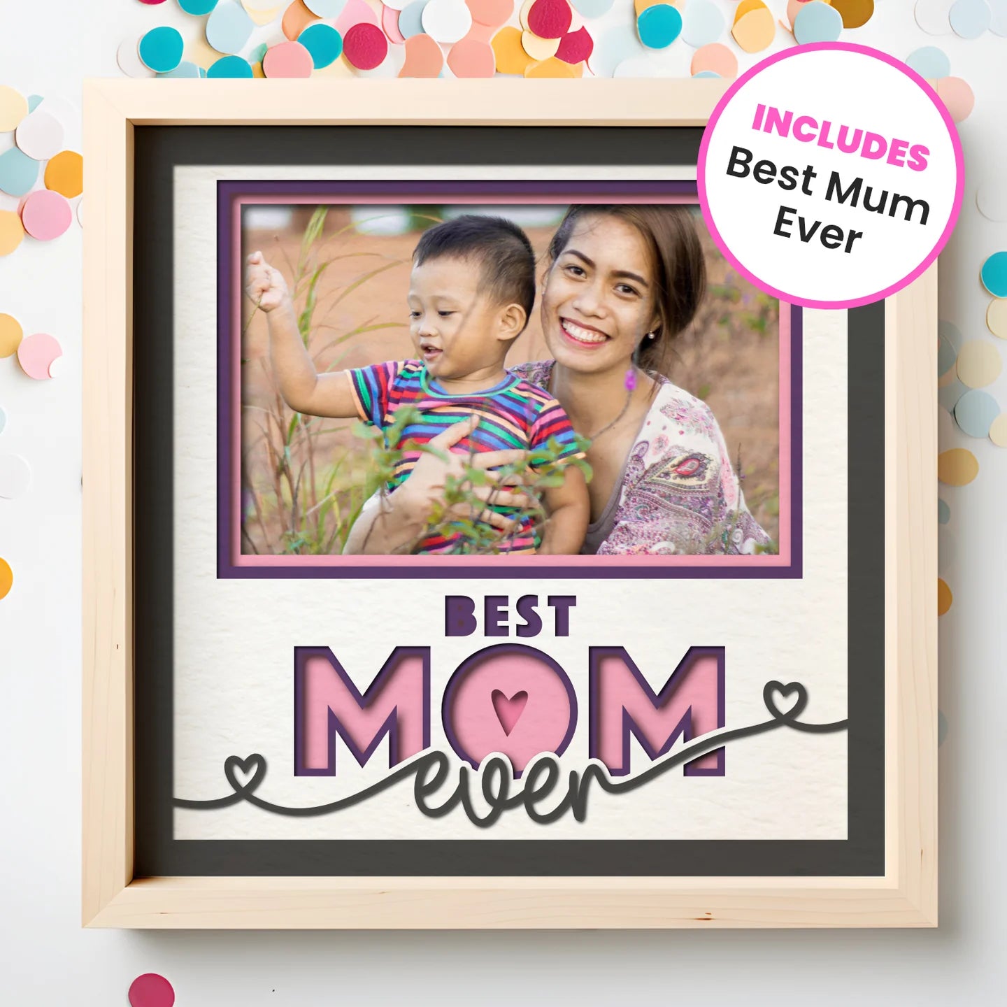 Best Mom (Mum) Ever Picture Frame Layered 8x8 Shadow Box
