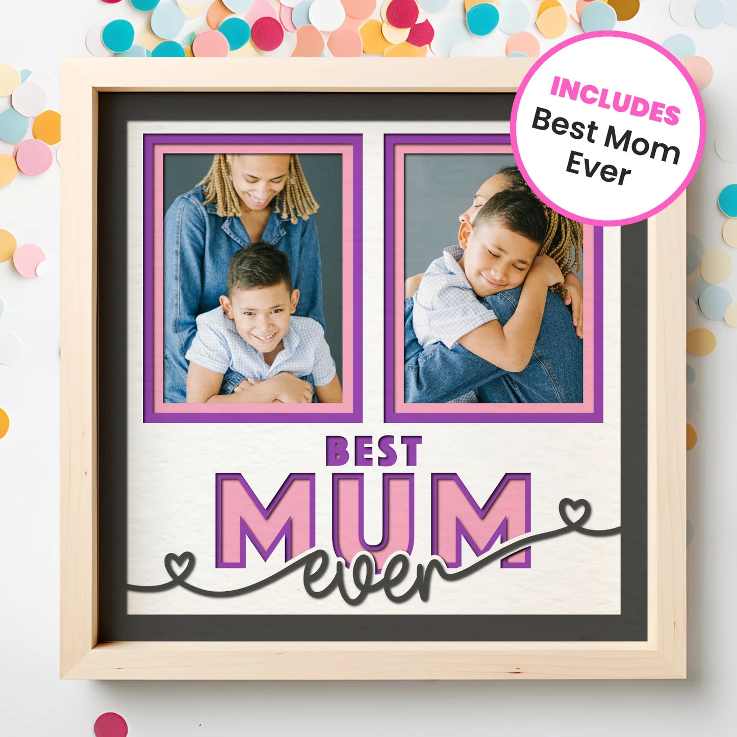 Best Mom (Mum) Ever Picture Frame Layered 8x8 Shadow Box