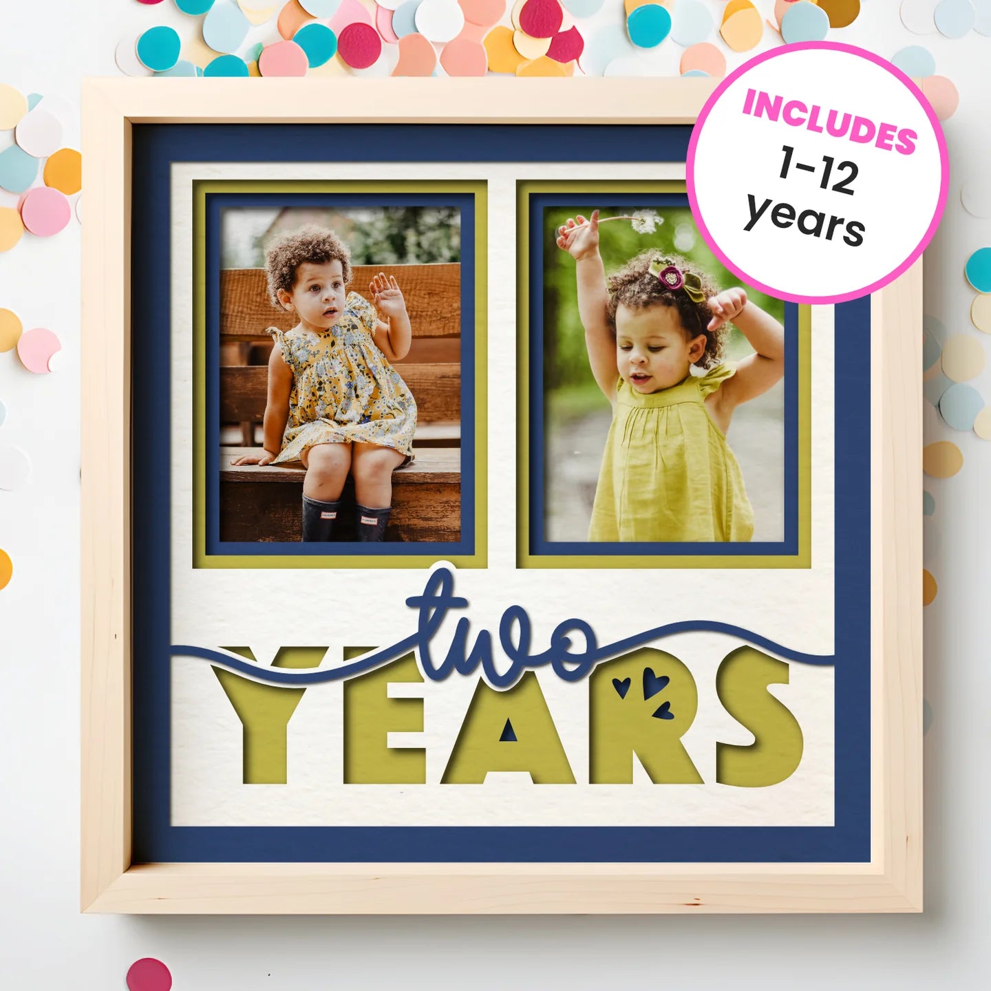 Child Yearly Milestone (Year 1 - 6) Picture Frame Layered 8x8 Shadow Box
