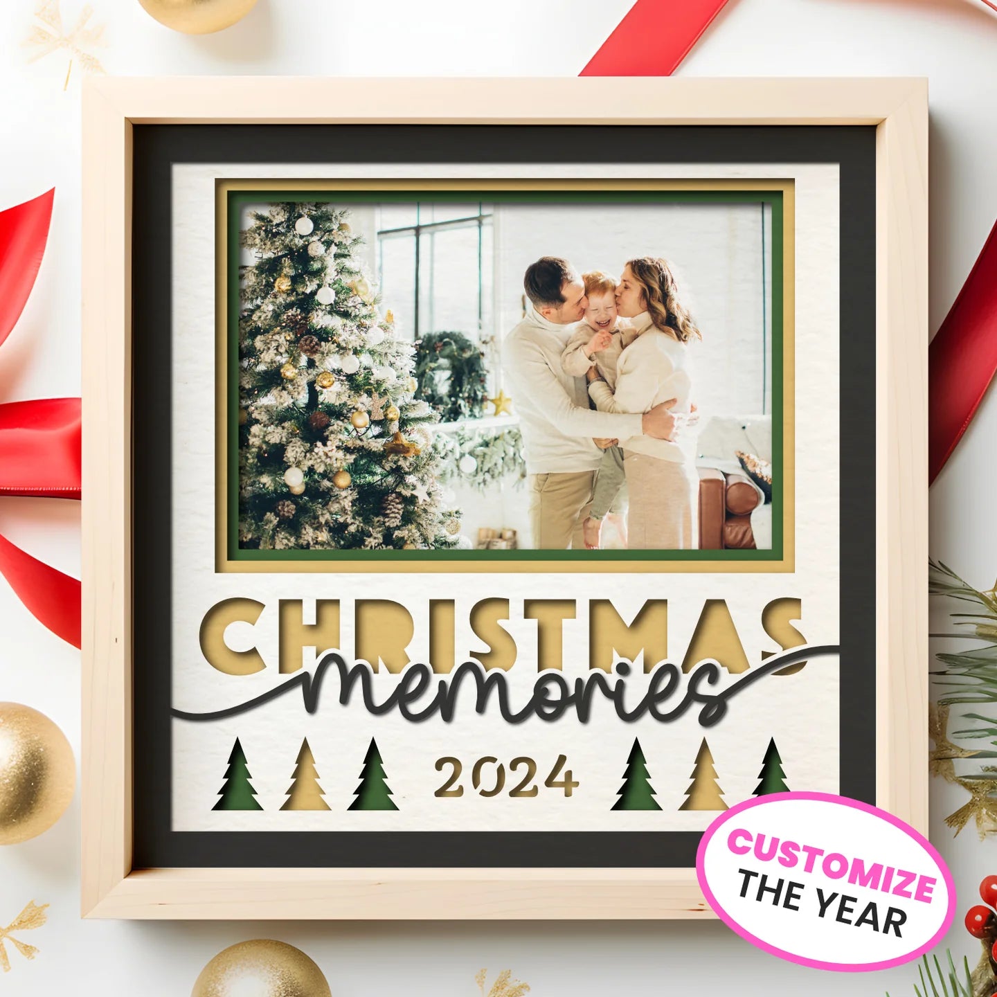 Christmas Memories Customizable Picture Frame Layered 8x8 Shadow Box
