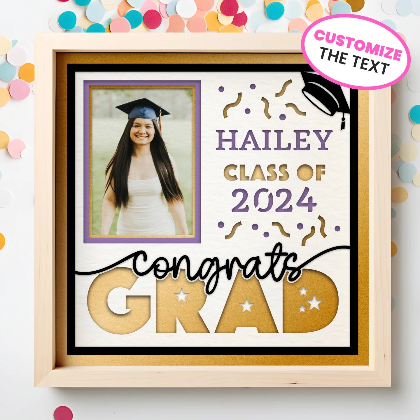 Congrats Grad Picture Frame Layered 8x8 Shadow Box
