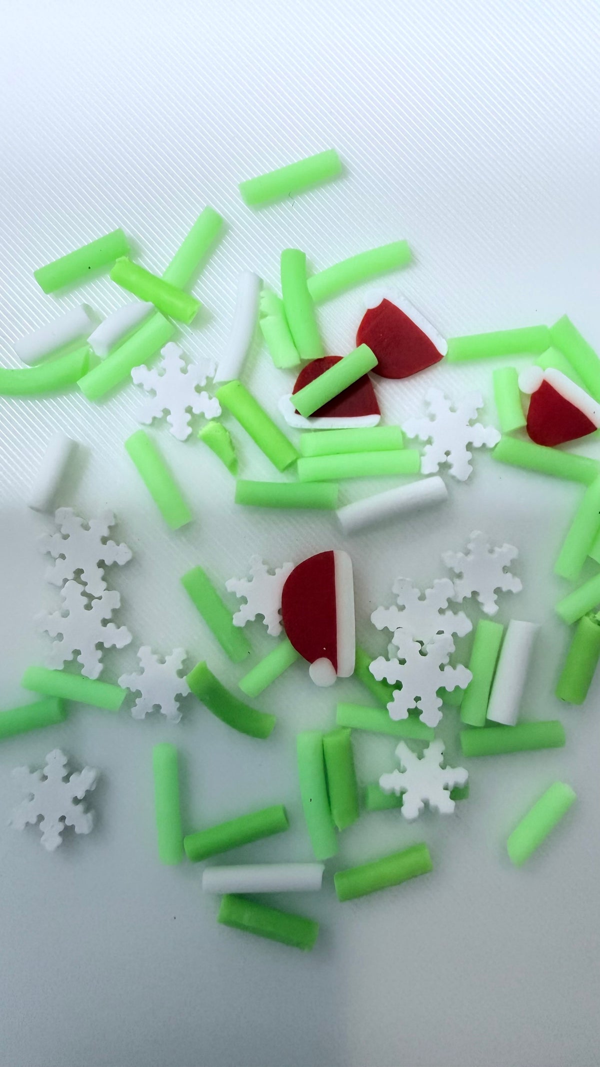 White Snowflake / Green Sprinkles / Santa Hat Mix Polymer Clay Pieces