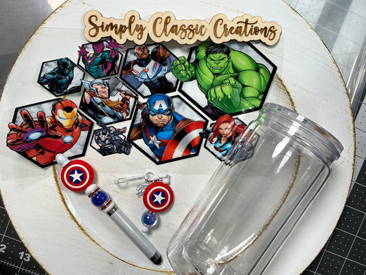 16 oz Acrylic Tumblers with Pen & Keychain Set – Avengers (Captain America)