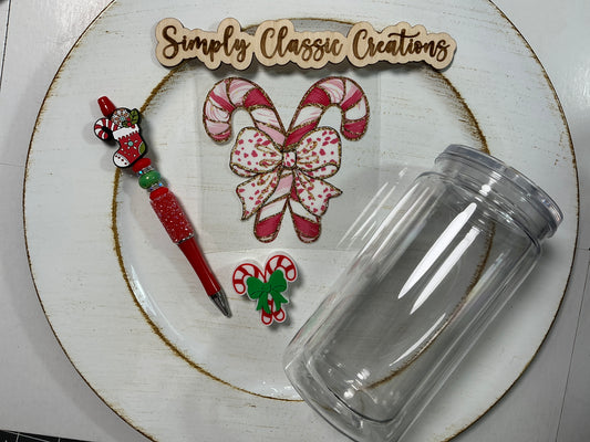 16 oz Acrylic Tumblers with Pen & Keychain Set - Candy Cane