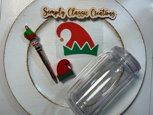 16 oz Acrylic Tumblers with Pen & Keychain Set - Elf Hat