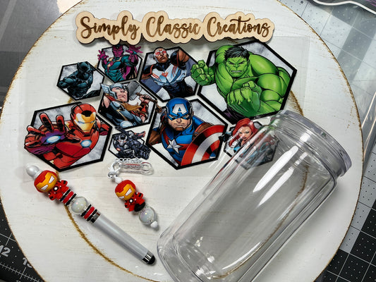 16 oz Acrylic Tumblers with Pen & Keychain Set – Avengers (Ironman)