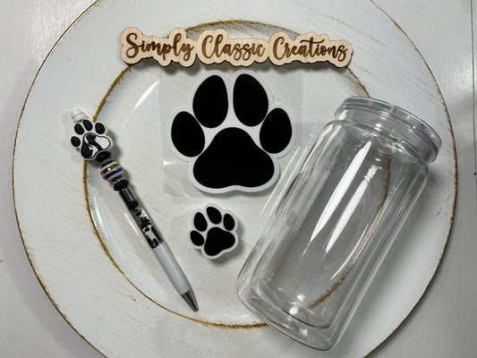 16 oz Acrylic Tumblers with Pen & Keychain Set - Paw Print