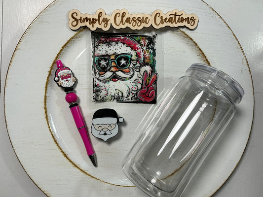 16 oz Acrylic Tumblers with Pen & Keychain Set – Santa (peace)