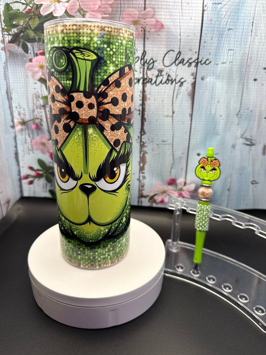 20 oz Stainless Steel Tumbler/Pen - Grinch Pumpkin Set