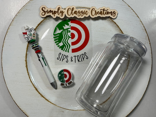 16 oz Acrylic Tumblers with Pen & Keychain Set - Sips & Trips