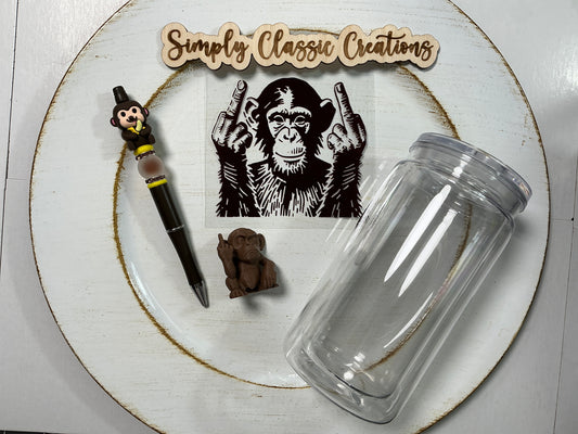 16 oz Acrylic Tumblers with Pen & Keychain Set - Monkey (pointing finger)