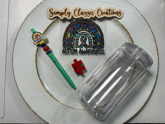16 oz Acrylic Tumblers with Pen & Keychain Set - Autism Awareness