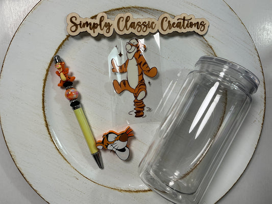 16 oz Acrylic Tumblers with Pen & Keychain Set - Tigger