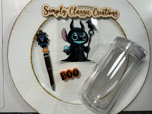 16 oz Acrylic Tumblers with Pen & Keychain Set - Stitch (Maleficent)
