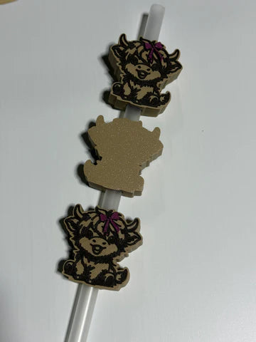 Brown Cow w/ Pink Bow - 3D Straw Topper