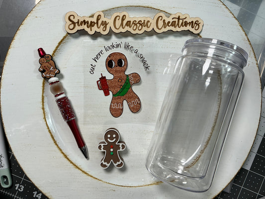 16 oz Acrylic Tumblers with Pen & Keychain Set – Gingerbread Man