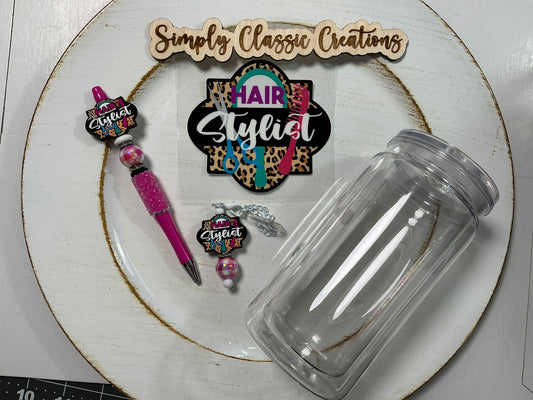 16 oz Acrylic Tumblers with Pen & Keychain Set - Hair Stylist