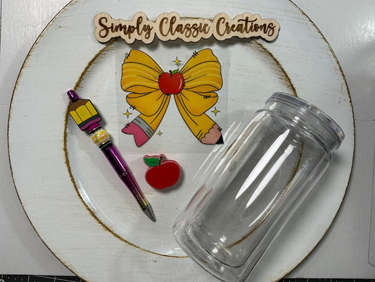 16 oz Acrylic Tumblers with Pen & Keychain Set - Teacher (pencil bow)