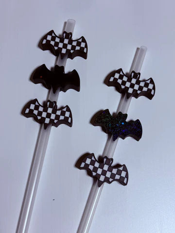 Checkered Bat - 3D Straw Topper