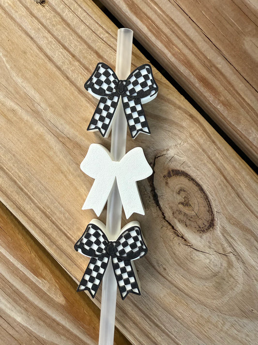 Checkered Bow - 3D Straw Topper