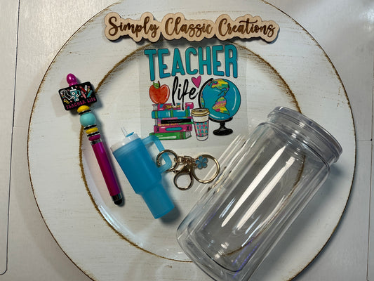 16 oz Acrylic Tumblers with Pen & Keychain Set - Teacher Life