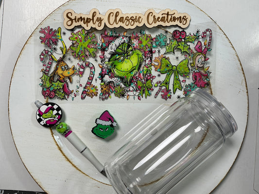 16 oz Acrylic Tumblers with Pen & Keychain Set – Grinch # 001