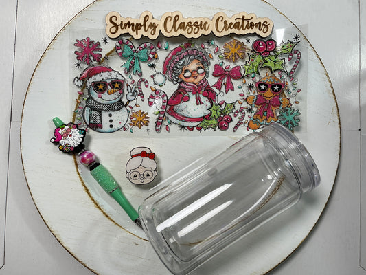 16 oz Acrylic Tumblers with Pen & Keychain Set – Mrs. Claus (snowman-gingerbread)