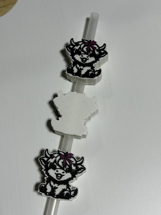 White Cow w/ Pink Bow - 3D Straw Topper