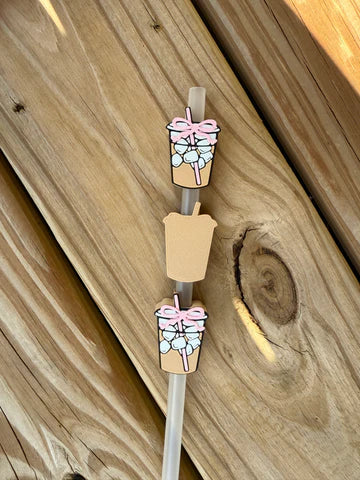 Iced Coffee w/ Pink Bow - 3D Straw Topper